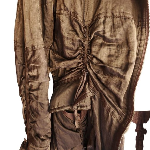 Javier Simorra Women's SZ 10 Long Cinch Trench Coat Brown Jacket Quilted Lining - Picture 5 of 8